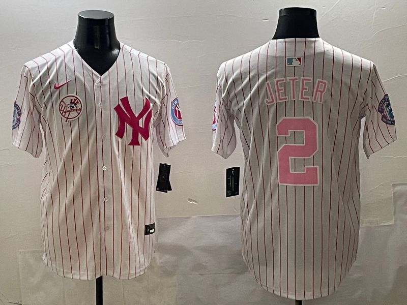 Men New York Yankees #2 Jeter Stripe Red Jointly Name 2025 Nike MLB Jersey style 7->new york yankees->MLB Jersey
